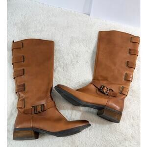 Sole Society Leather Knee-High Boots Womens 9.5 Riding Moto Buckle